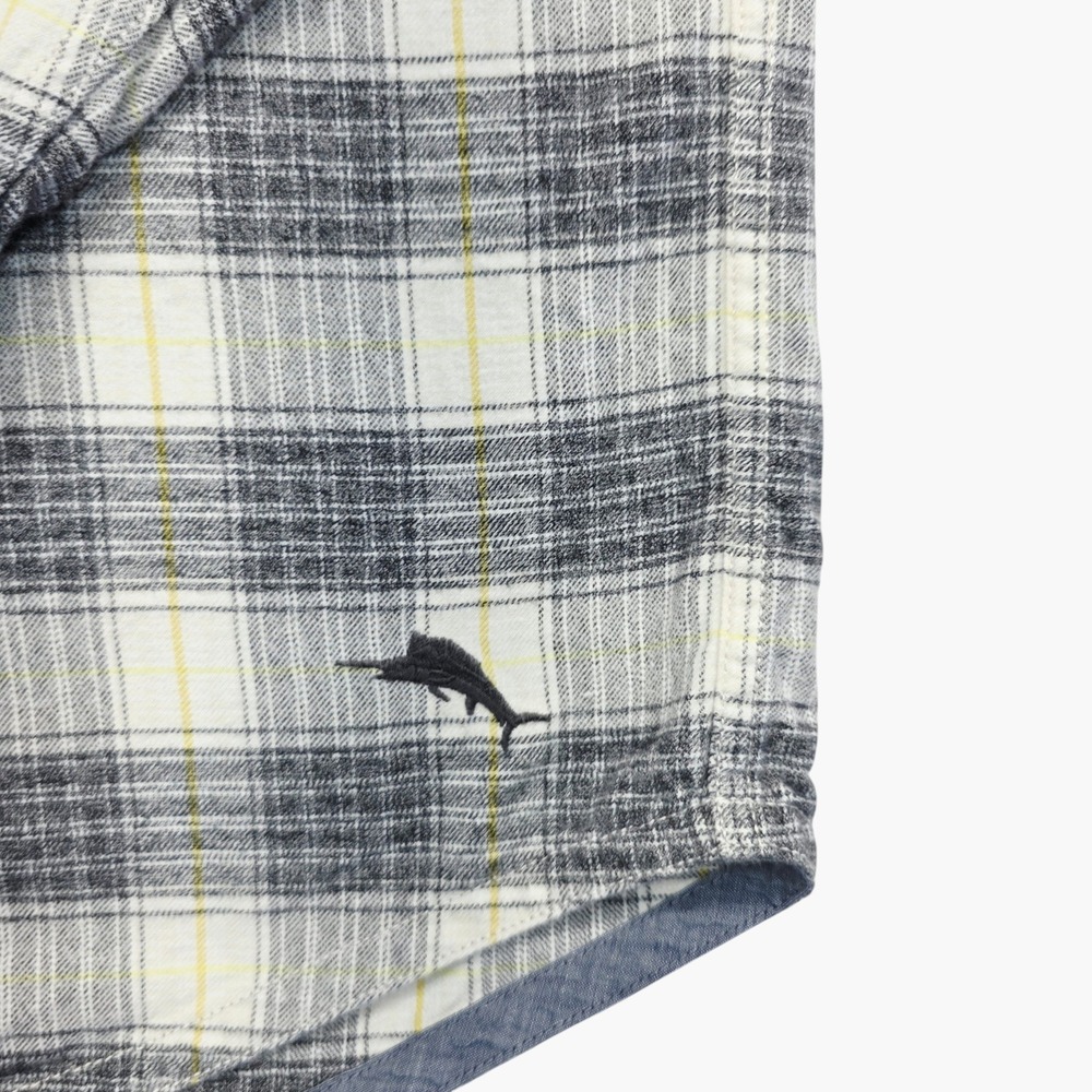 Tommy Bahama Mens XLT Canyon Beach Flannel Shirt Grey White Plaid Long Sleeve - Picture 6 of 11